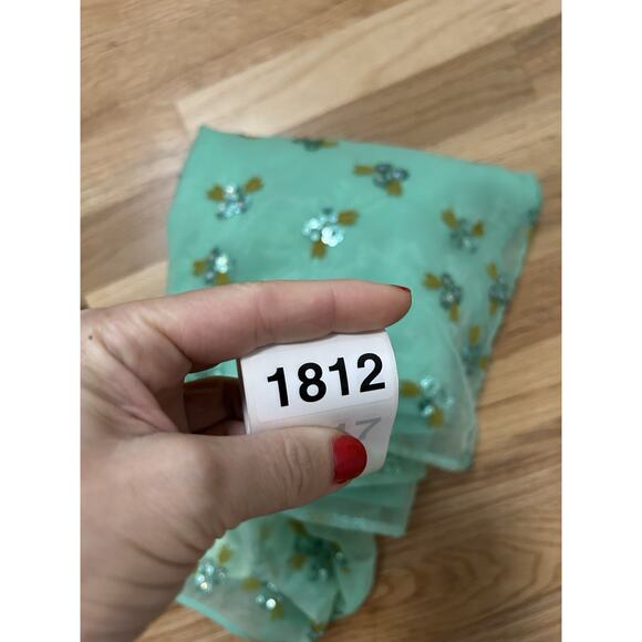 NWT ANthropologie Organza Beaded Top Sabine Green Embroidery Crop Sz 2 Puff - Picture 11 of 11